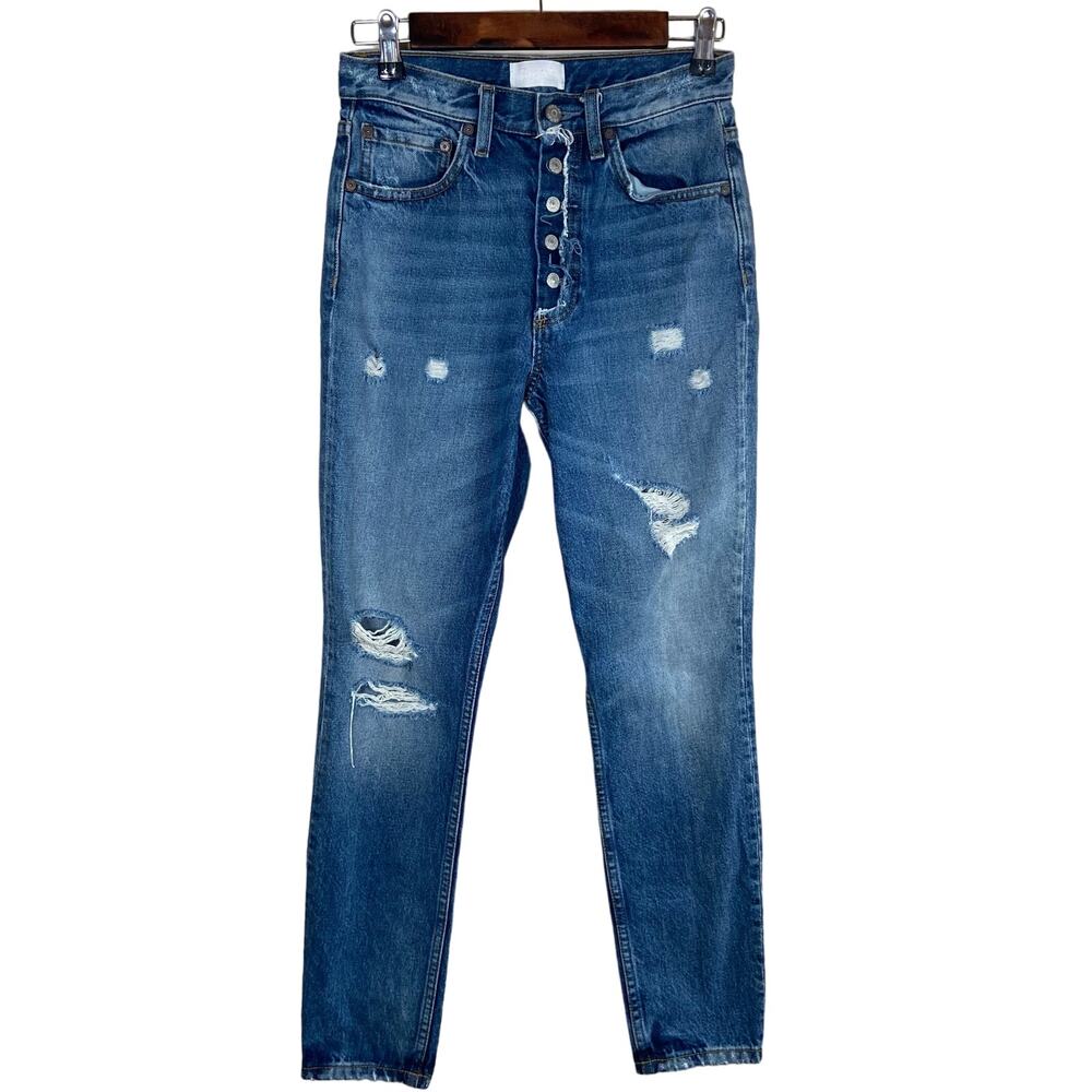 Boyish Billy‎ Jeans Women's 26 Blue Button Fly Distressed Ankle Recycled Cotton
